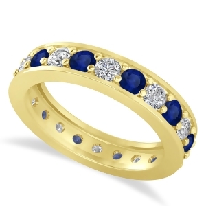 Diamond and Blue Sapphire Eternity Wedding Band 14k Yellow Gold 1.76ct - All