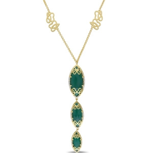 Marquise Green Onyx and Diamond Necklace Yellow Sterling Silver 22.05ct - All