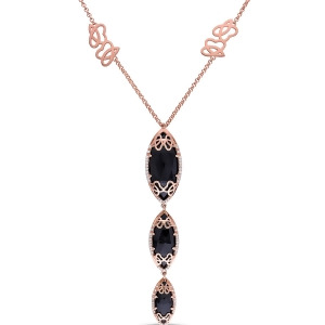 Marquise Black Onyx and Diamond Necklace Pink Sterling Silver 22.05ct - All