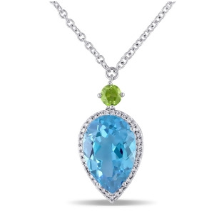 Pear Blue Topaz Peridot and Diamond Necklace 14K White Gold 7.45ct - All