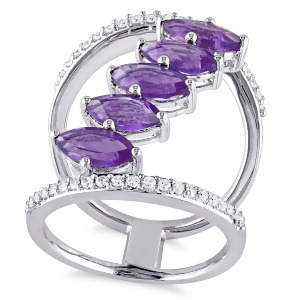 Marquise Amethyst and Diamond Fashion Ring Sterling Silver 2.80ct - All