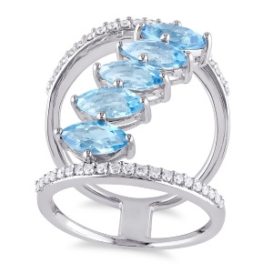 Marquise Blue Topaz and Diamond Fashion Ring Sterling Silver 3.45ct - All