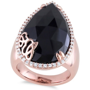 Pear Black Onyx and Diamond Fashion Ring Pink Sterling Silver 12.88ct - All