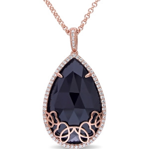 Pear Black Onyx and Diamond Necklace Pink Sterling Silver 23.43ct - All
