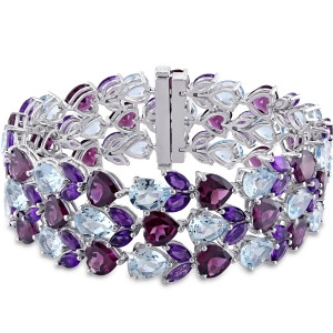 Pear Blue Topaz Marquise Amethyst Heart Bracelet Sterling Silver 91.25ct - All