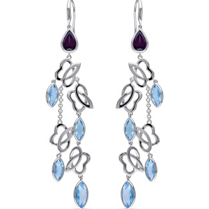 Marquise Blue topaz and Rhodolite Dangle Earrings Sterling Silver 15.88ct - All