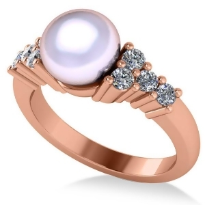 Pearl and Diamond Accented Engagement Ring 14k Rose Gold 8mm 0.40ct - All