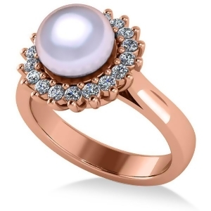 Pearl and Diamond Halo Engagement Ring 14k Rose Gold 8mm 0.36ct - All
