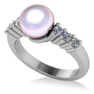Pearl and Diamond Accented Engagement Ring 14k White Gold 8mm 0.30ct - All