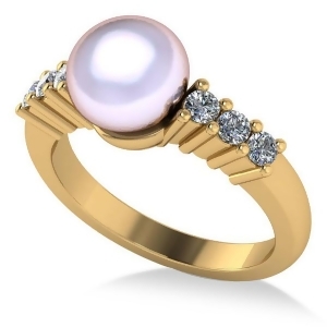 Pearl and Diamond Accented Engagement Ring 14k Yellow Gold 8mm 0.30ct - All