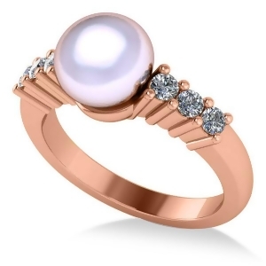 Pearl and Diamond Accented Engagement Ring 14k Rose Gold 8mm 0.30ct - All