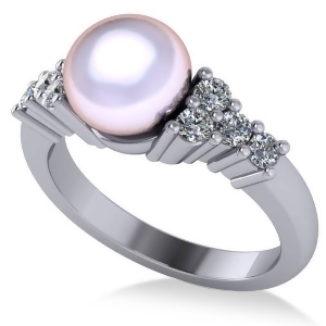 Pearl and Diamond Accented Engagement Ring 14k White Gold 8mm 0.40ct - All