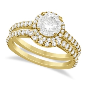 Halo Diamond Bridal Set w/ Side Stones 14K Yellow Gold 1.58ct - All