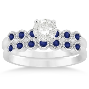Blue Sapphire Bezel Set Bridal Set 14k White Gold 0.19ct - All