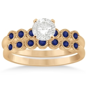 Blue Sapphire Bezel Set Bridal Set 14k Rose Gold 0.19ct - All