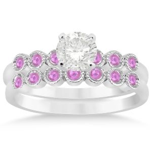 Pink Sapphire Bezel Set Bridal Set 14k White Gold 0.19ct - All