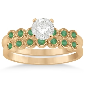 Emerald Bezel Set Bridal Set 14k Rose Gold 0.19ct - All