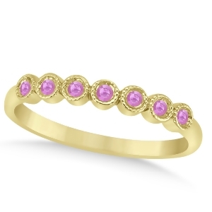 Pink Sapphire Bezel Set Wedding Band 14k Yellow Gold 0.10ct - All