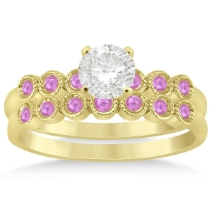 Pink Sapphire Bezel Set Bridal Set 14k Yellow Gold 0.19ct - All