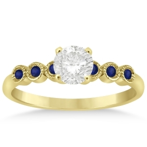 Blue Sapphire Bezel Set Engagement Ring Setting 14k Yellow Gold 0.09ct - All