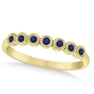 Blue Sapphire Bezel Set Wedding Band 14k Yellow Gold 0.10ct - All