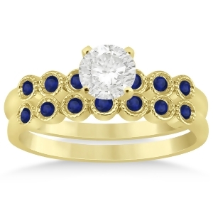 Blue Sapphire Bezel Set Bridal Set 14k Yellow Gold 0.19ct - All