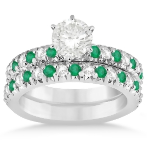 Emerald and Diamond Bridal Set Setting 14k White Gold 1.14ct - All