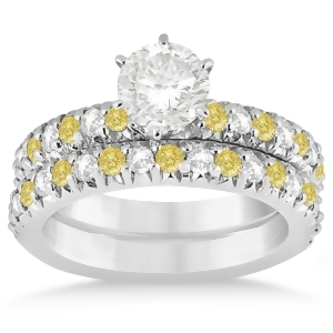 Yellow Diamond and Diamond Bridal Set Setting 14k White Gold 1.14ct - All
