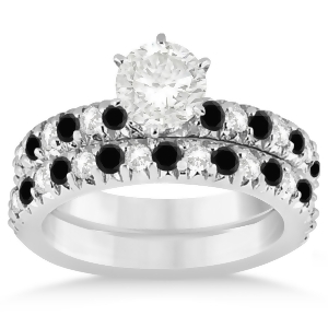 Black Diamond and Diamond Bridal Set Setting 14k White Gold 1.14ct - All