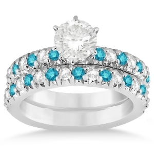 Blue Diamond and Diamond Bridal Set Setting 14k White Gold 1.14ct - All