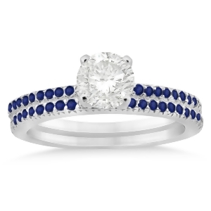 Blue Sapphire Accented Bridal Set Setting 18k White Gold 0.39ct - All