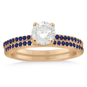 Blue Sapphire Accented Bridal Set Setting 18k Rose Gold 0.39ct - All
