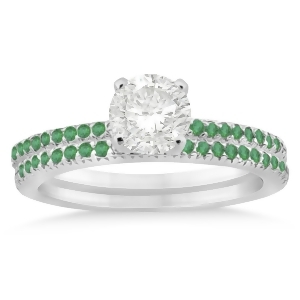 Emerald Accented Bridal Set Setting 14k White Gold 0.39ct - All