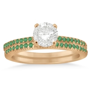 Emerald Accented Bridal Set Setting 14k Rose Gold 0.39ct - All