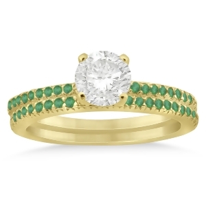 Emerald Accented Bridal Set Setting 18k Yellow Gold 0.39ct - All
