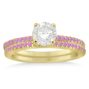 Pink Sapphire Accented Bridal Set Setting 14k Yellow Gold 0.39ct - All