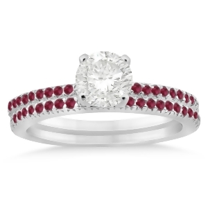 Ruby Accented Bridal Set Setting 14k White Gold 0.39ct - All