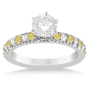 Yellow Diamond and Diamond Engagement Ring Setting 14k White Gold 0.54ct - All