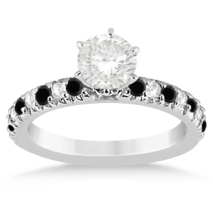 Black Diamond and Diamond Engagement Ring Setting 14k White Gold 0.54ct - All