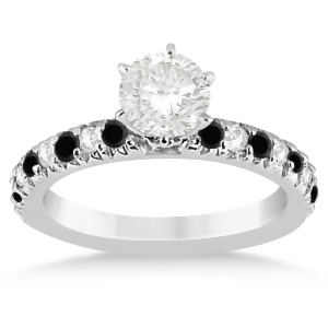 Black Diamond and Diamond Engagement Ring Setting 18k White Gold 0.54ct - All