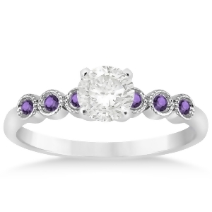 Amethyst Bezel Set Engagement Ring Setting Platinum 0.09ct - All
