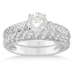 Diamond Swirl Bridal Set Setting 14k White Gold 0.41ct - All