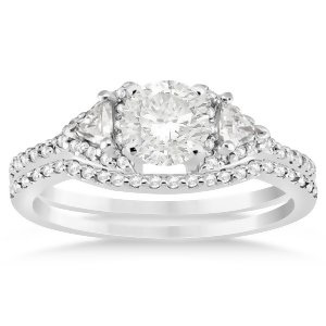 Diamond Halo Trilliant Cut Bridal Set Setting 14k White Gold 0.39ct - All