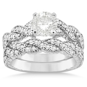 Diamond Braided Bridal Set Setting 18k White Gold 0.44ct - All