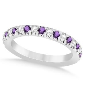 Amethyst and Diamond Accented Wedding Band 14k White Gold 0.60ct - All