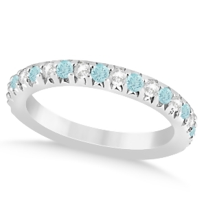 Aquamarine and Diamond Accented Wedding Band 14k White Gold 0.60ct - All