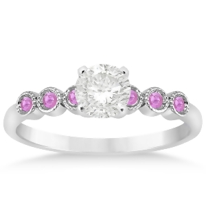 Pink Sapphire Bezel Set Engagement Ring Setting 14k White Gold 0.09ct - All