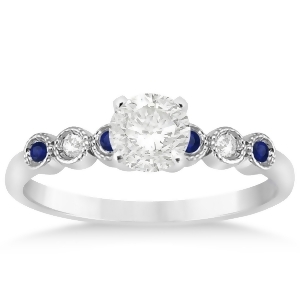 Blue Sapphire and Diamond Bezel Set Engagement Ring 14k White Gold 0.09ct - All
