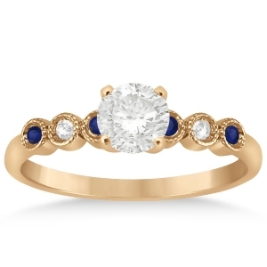 Blue Sapphire and Diamond Bezel Set Engagement Ring 14k Rose Gold 0.09ct - All