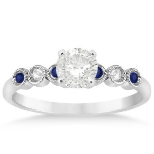 Blue Sapphire and Diamond Bezel Set Engagement Ring 18k White Gold 0.09ct - All